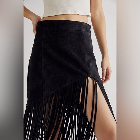 Understated Leather Western Fringe black Skirt/ size XS - Picture 1 of 6